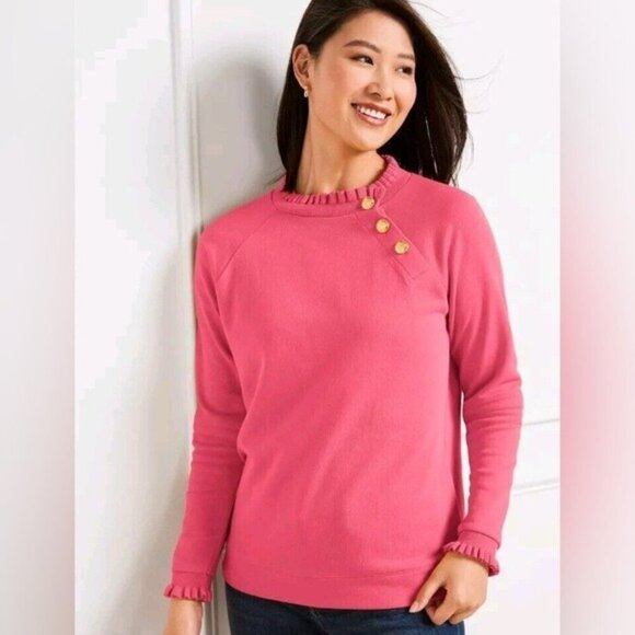Talbots Tops - Talbots Pink Ruffle Trim Crewneck Sweatshirt Size XLP